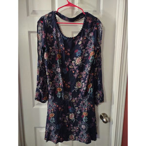 Xhilaration Dress Size L Blue Multicolor Floral Cold Shoulder